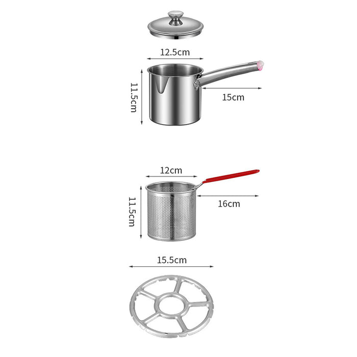 Stainless Steel Deep Fryer Pot Small Deep Fryer Pot for Picnic Frying Baking Burner Rack 1.2L