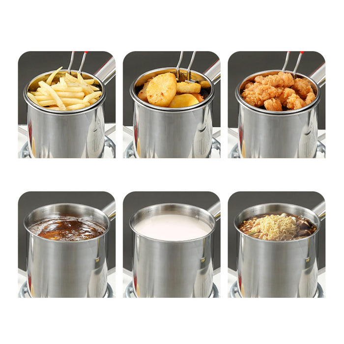 Stainless Steel Deep Fryer Pot Small Deep Fryer Pot for Picnic Frying Baking Burner Rack 1.2L