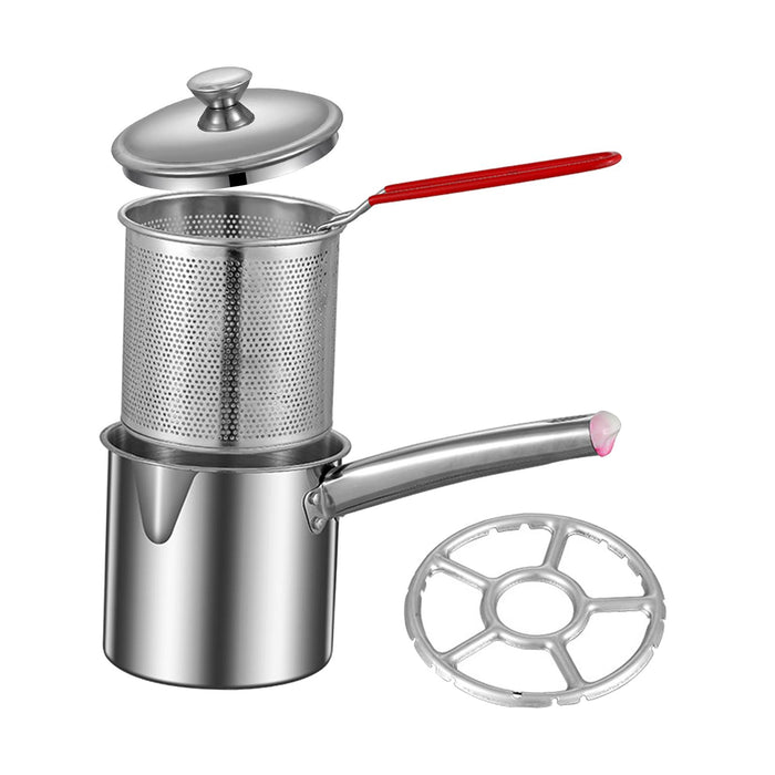 Stainless Steel Deep Fryer Pot Small Deep Fryer Pot for Picnic Frying Baking Burner Rack 1.2L