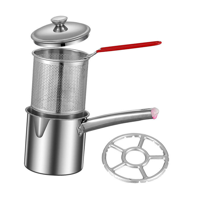 Stainless Steel Deep Fryer Pot Small Deep Fryer Pot for Picnic Frying Baking Burner Rack 1.2L