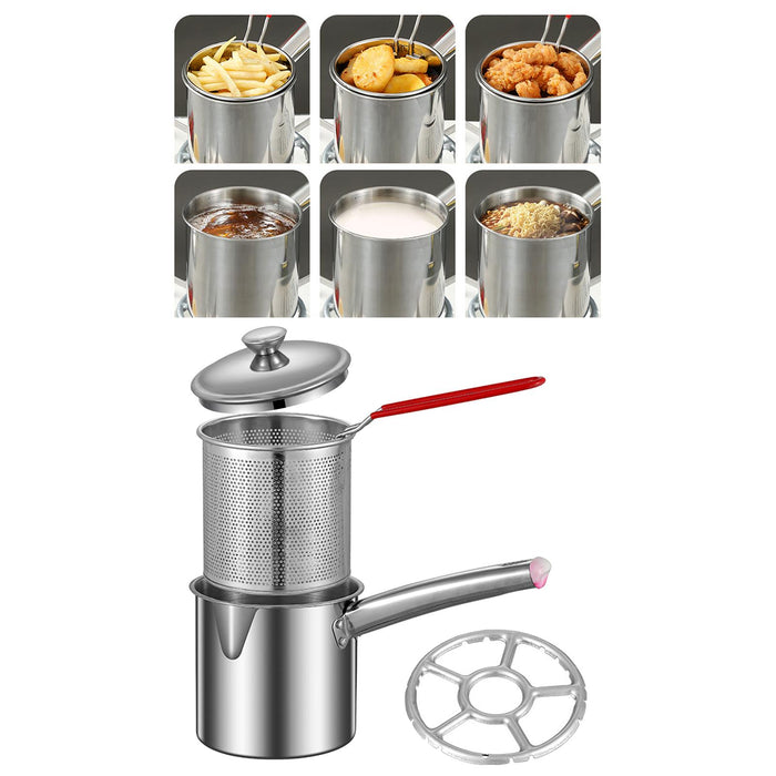 Stainless Steel Deep Fryer Pot Small Deep Fryer Pot for Picnic Frying Baking Burner Rack 1.2L