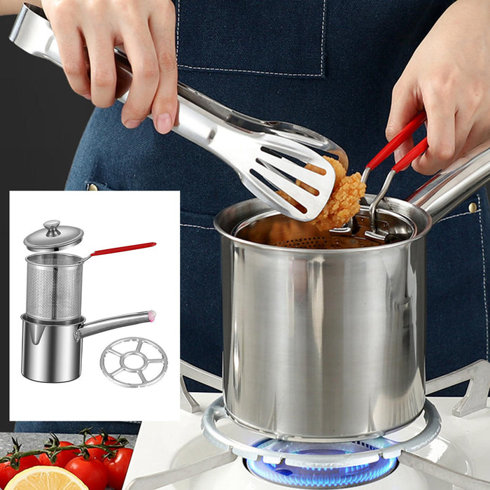 Stainless Steel Deep Fryer Pot Small Deep Fryer Pot for Picnic Frying Baking Burner Rack 1.2L