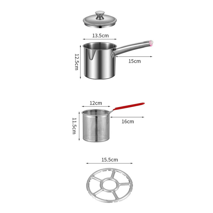 Stainless Steel Deep Fryer Pot Small Deep Fryer Pot for Picnic Frying Baking Burner Rack 1.8L