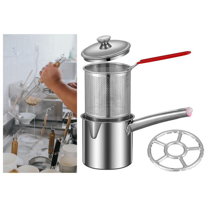 Stainless Steel Deep Fryer Pot Small Deep Fryer Pot for Picnic Frying Baking Burner Rack 1.8L