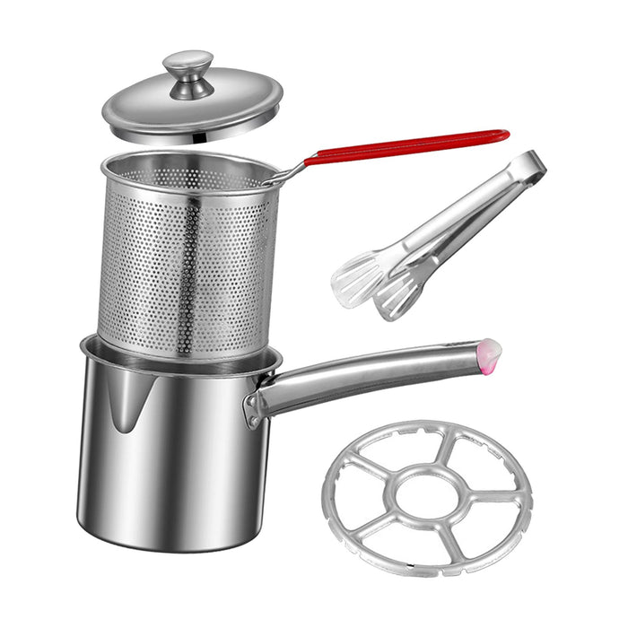 Stainless Steel Deep Fryer Pot Small Deep Fryer Pot for Picnic Frying Baking Combo 1.2L