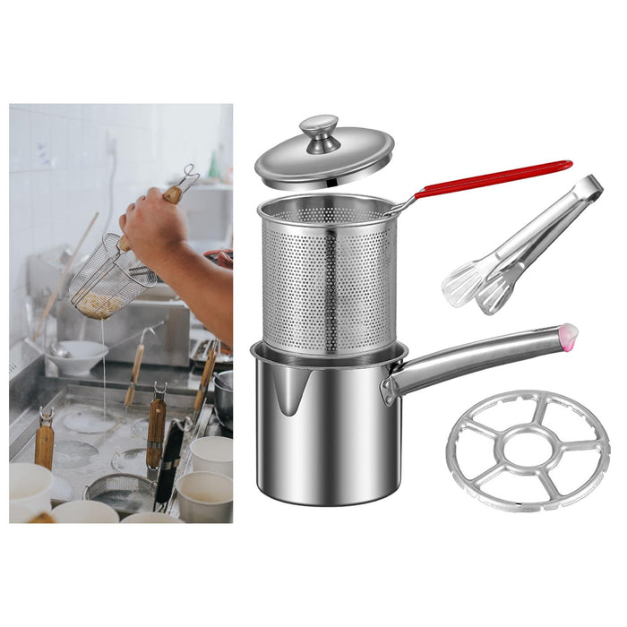 Stainless Steel Deep Fryer Pot Small Deep Fryer Pot for Picnic Frying Baking Combo 1.2L