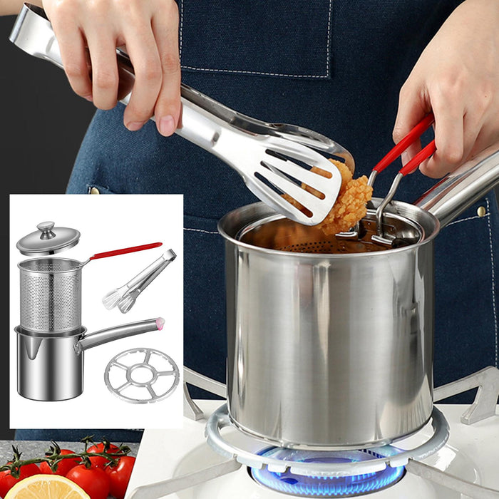 Stainless Steel Deep Fryer Pot Small Deep Fryer Pot for Picnic Frying Baking Combo 1.2L