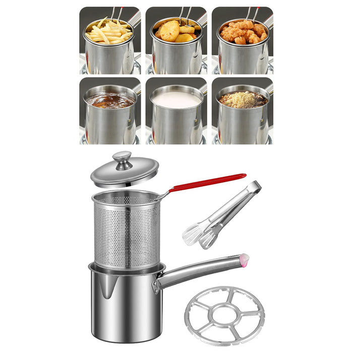 Stainless Steel Deep Fryer Pot Small Deep Fryer Pot for Picnic Frying Baking Combo 1.8L