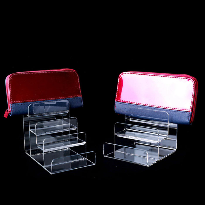 Acrylic Riser Display Shelf Showcase Fixtures Holder for Mobile Purse Wallet 4 Tiers