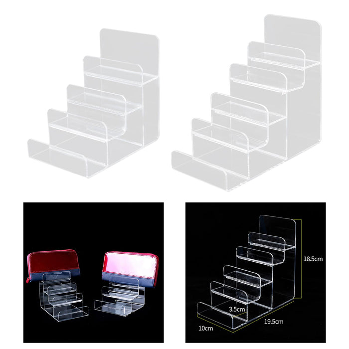 Acrylic Riser Display Shelf Showcase Fixtures Holder for Mobile Purse Wallet 4 Tiers