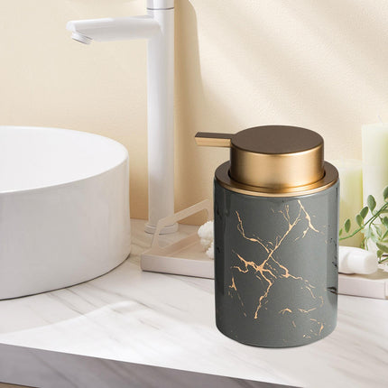 Ceramic Soap Dispenser 350ml Decorative Pump Bottle for Bath Countertop Home Marble Gray