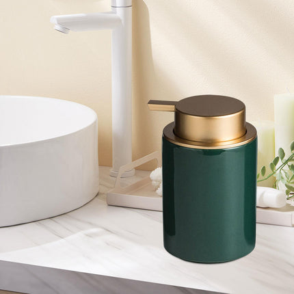 Ceramic Soap Dispenser 350ml Decorative Pump Bottle for Bath Countertop Home Green