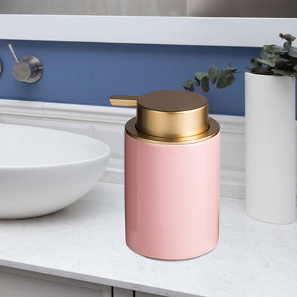 Ceramic Soap Dispenser 350ml Decorative Pump Bottle for Bath Countertop Home Pink