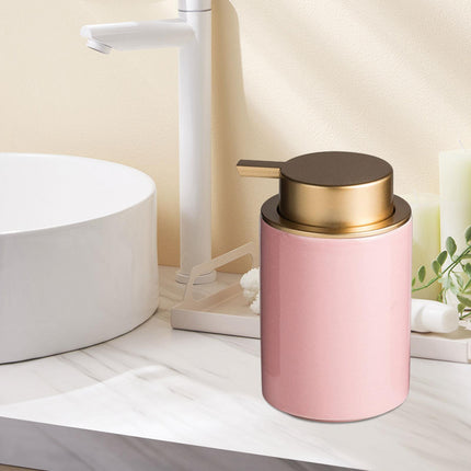 Ceramic Soap Dispenser 350ml Decorative Pump Bottle for Bath Countertop Home Pink