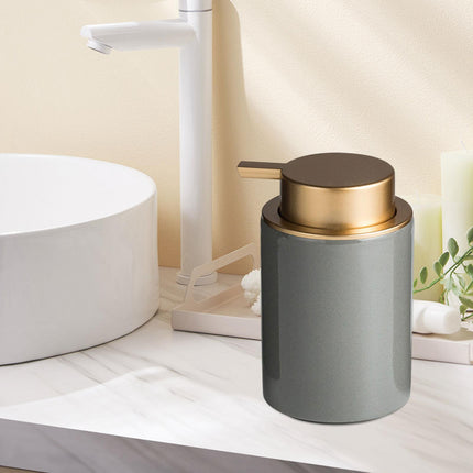 Ceramic Soap Dispenser 350ml Decorative Pump Bottle for Bath Countertop Home Gray