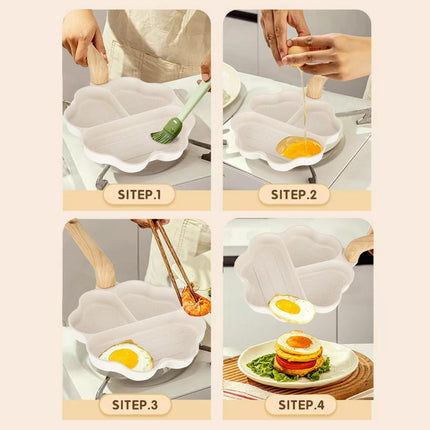 Breakfast Frying Pan Heat Resistant Handle Nonstick Pan for Baking Vegetable 4 hole