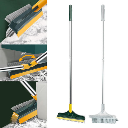 Floor Scrub Brush Long Handle 3 in 1 Scrape Brush for Door Track Yellow Green