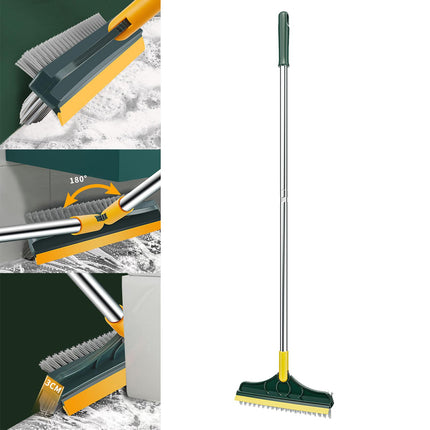 Floor Scrub Brush Long Handle 3 in 1 Scrape Brush for Door Track Yellow Green