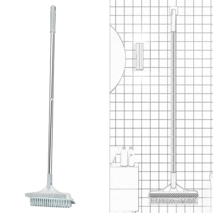 Floor Scrub Brush Long Handle 3 in 1 Scrape Brush for Door Track White Gray