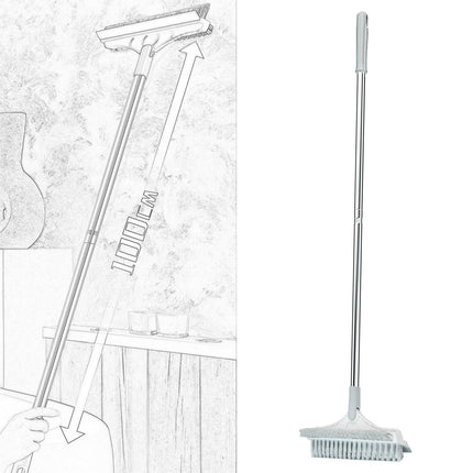 Floor Scrub Brush Long Handle 3 in 1 Scrape Brush for Door Track White Gray