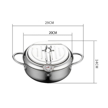 Deep Fryer Pot with Thermometer Oil Frying Pan for Veggies Squid Rings silver 20cm and clip