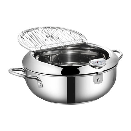 Deep Fryer Pot with Thermometer Oil Frying Pan for Veggies Squid Rings silver 20cm and clip