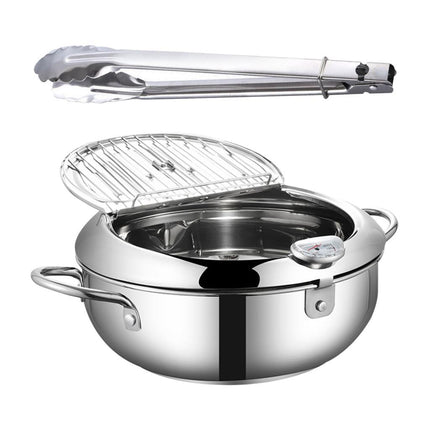 Deep Fryer Pot with Thermometer Oil Frying Pan for Veggies Squid Rings silver 20cm and clip