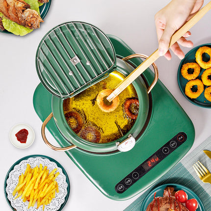 Deep Fryer Pot with Thermometer Oil Frying Pan for Veggies Squid Rings green 20cm