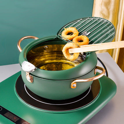 Deep Fryer Pot with Thermometer Oil Frying Pan for Veggies Squid Rings green 20cm