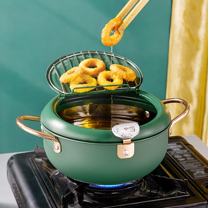 Deep Fryer Pot with Thermometer Oil Frying Pan for Veggies Squid Rings green 20cm