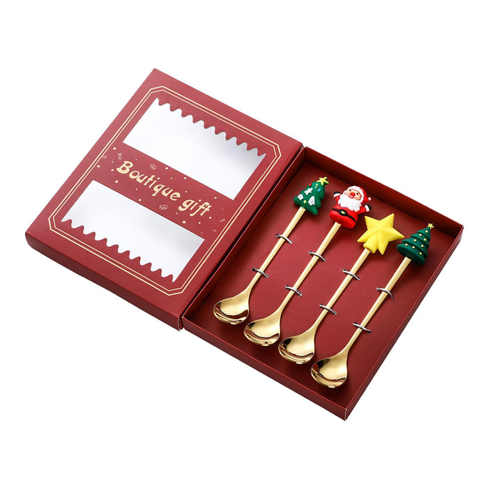 4 Pieces Christmas Cutlery Utensils Spoons Forks for Wedding Kitchen Holiday Spoon red box