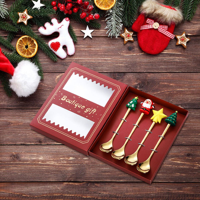 4 Pieces Christmas Cutlery Utensils Spoons Forks for Wedding Kitchen Holiday Spoon red box