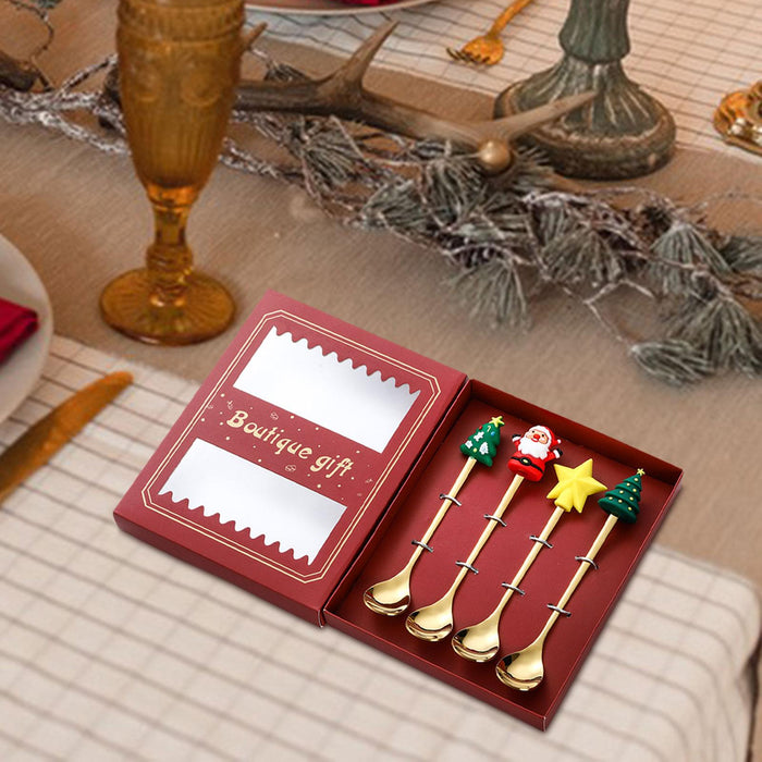 4 Pieces Christmas Cutlery Utensils Spoons Forks for Wedding Kitchen Holiday Spoon red box