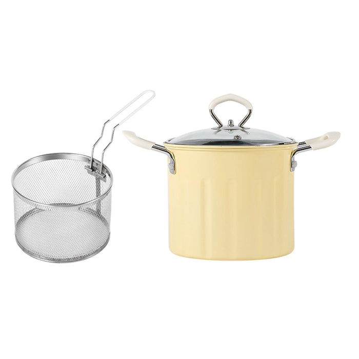 3L Deep Frying Pot with Strainer Kitchen Frying Pan for Frying Party Kitchen Yellow