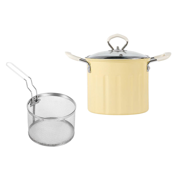 3L Deep Frying Pot with Strainer Kitchen Frying Pan for Frying Party Kitchen Yellow