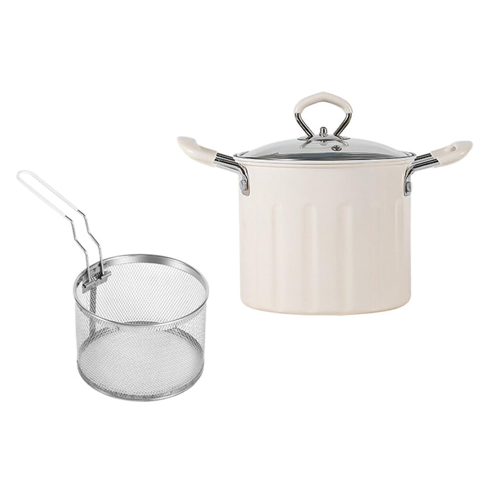 3L Deep Frying Pot with Strainer Kitchen Frying Pan for Frying Party Kitchen White