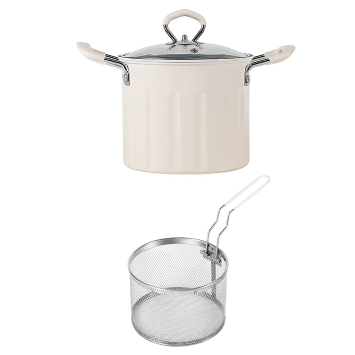 3L Deep Frying Pot with Strainer Kitchen Frying Pan for Frying Party Kitchen White