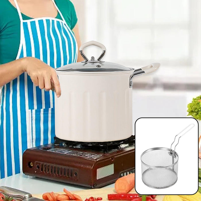 3L Deep Frying Pot with Strainer Kitchen Frying Pan for Frying Party Kitchen White