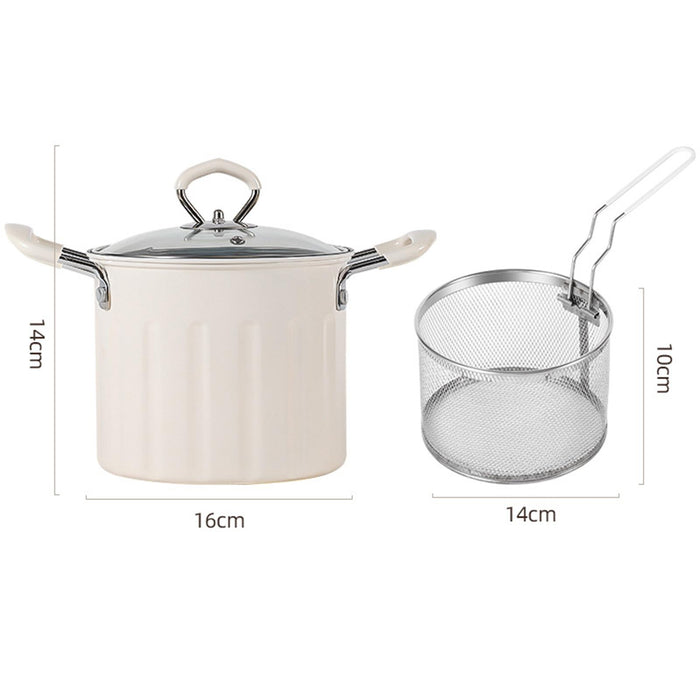 3L Deep Frying Pot with Strainer Kitchen Frying Pan for Frying Party Kitchen White