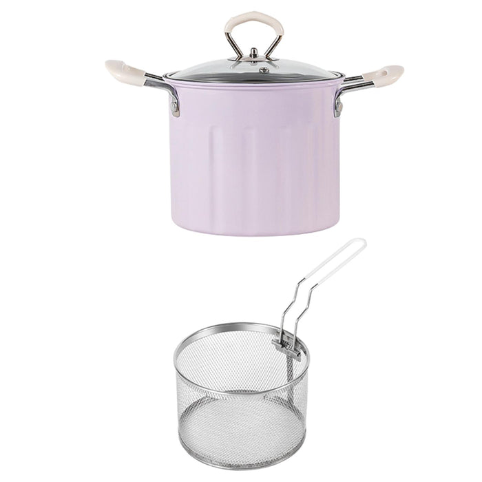 3L Deep Frying Pot with Strainer Kitchen Frying Pan for Frying Party Kitchen Violet