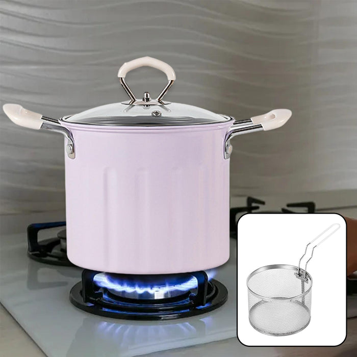 3L Deep Frying Pot with Strainer Kitchen Frying Pan for Frying Party Kitchen Violet