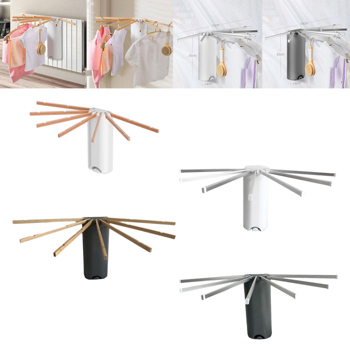 Wall Mount Clothes Drying Rack Laundry Hangers Dryer Rack for Bathroom Indoor White Wooden Pole