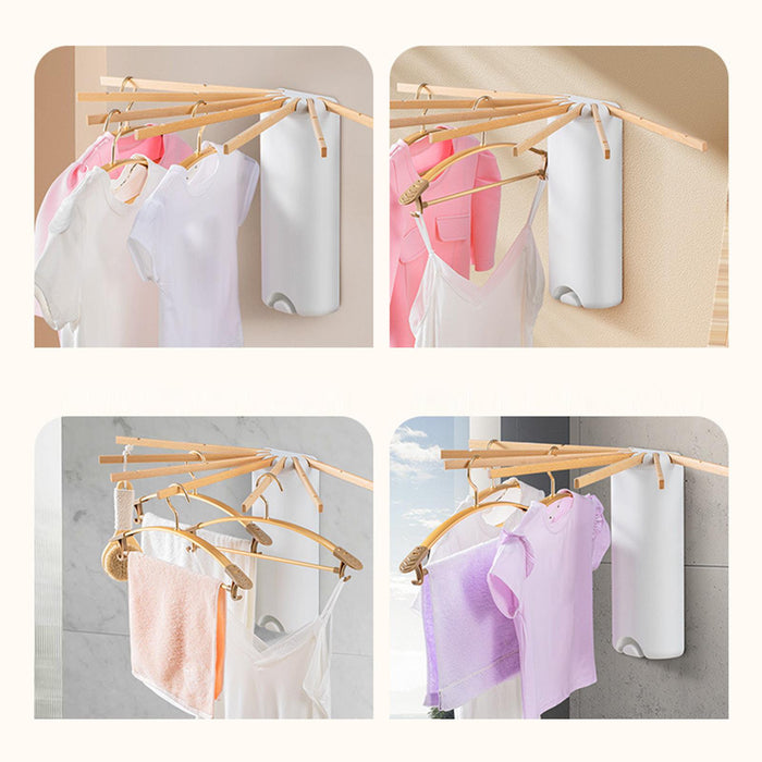 Wall Mount Clothes Drying Rack Laundry Hangers Dryer Rack for Bathroom Indoor White Wooden Pole