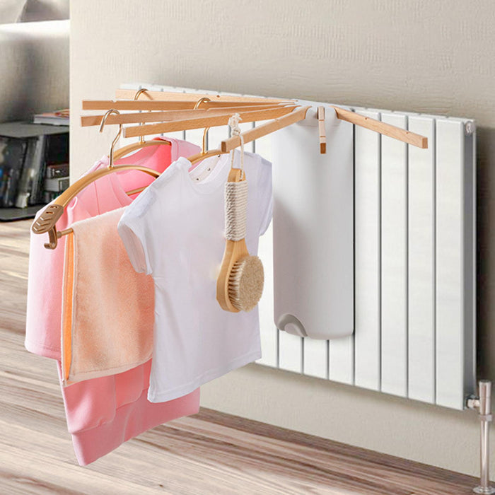 Wall Mount Clothes Drying Rack Laundry Hangers Dryer Rack for Bathroom Indoor White Wooden Pole