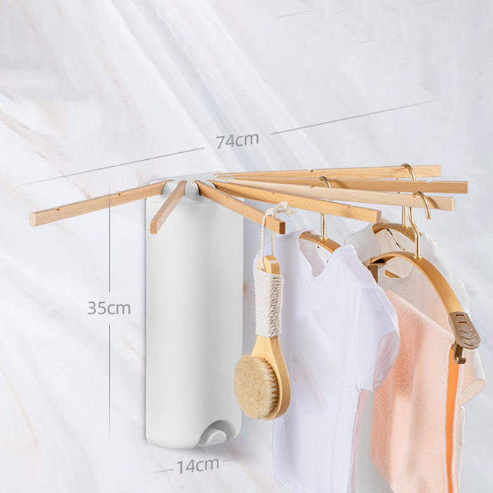 Wall Mount Clothes Drying Rack Laundry Hangers Dryer Rack for Bathroom Indoor White Wooden Pole