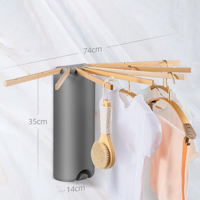 Wall Mount Clothes Drying Rack Laundry Hangers Dryer Rack for Bathroom Indoor Gray Wooden Pole