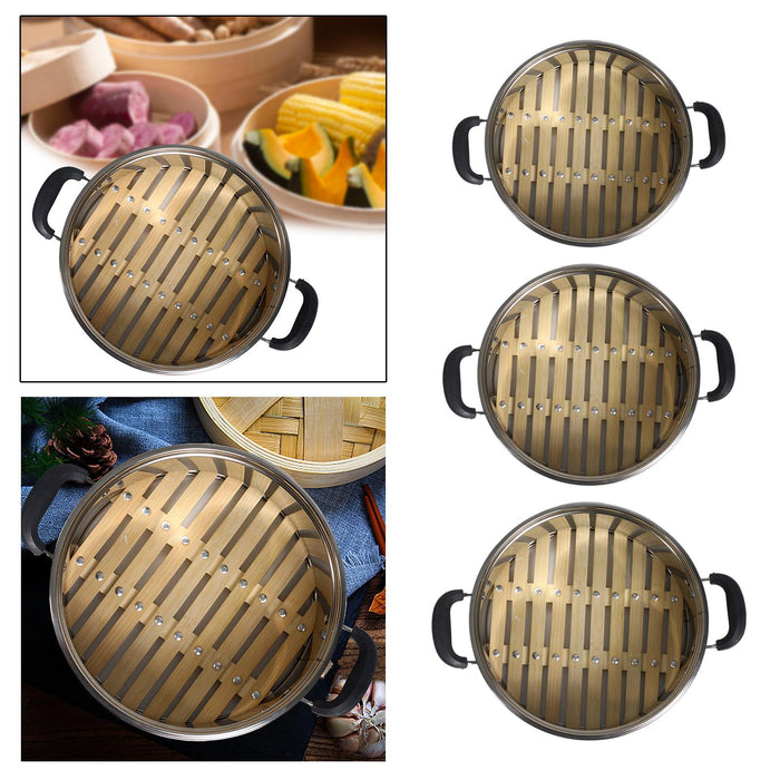 Stainless Steel Steamer Basket Bamboo Base Steamer for Dumplings Veggie 24cm