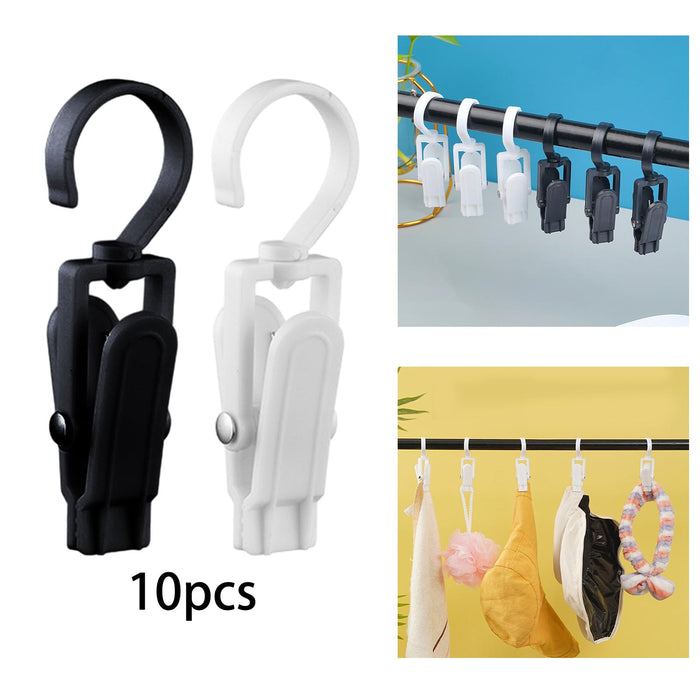 10Pcs Swivel Laundry Clips Portable Travel Clothes Pins for Pants Socks Hats Black