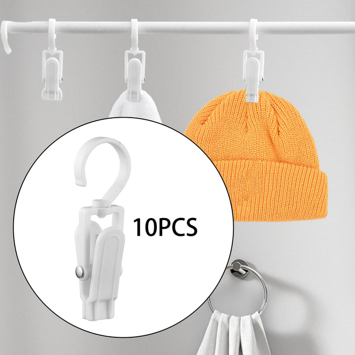 10Pcs Swivel Laundry Clips Portable Travel Clothes Pins for Pants Socks Hats White