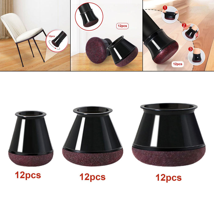 12Pcs Chair Leg Floor Protector with Felt AntiSlip Thickening Chair Leg Caps Small